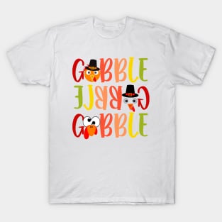 Cute Gobble Gobble Turkey Pilgrim Little Boys Thanksgiving T-Shirt